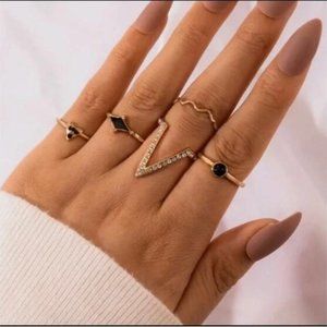 Gold Rhinestone & Gem 5pc Ring Set